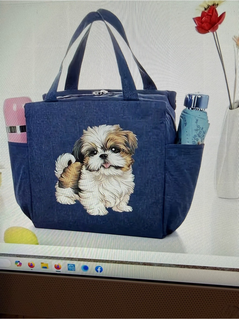 Navy Dog Print Tote Bag for Women - Cute Puppy Design